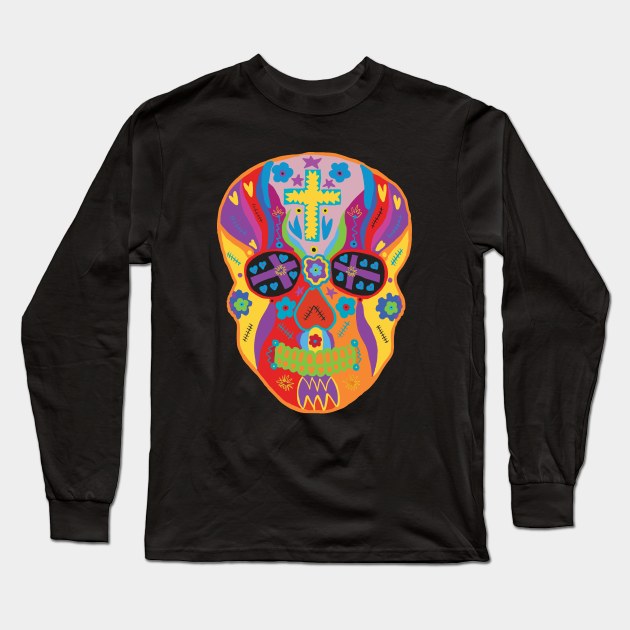 Sugar Skull Day of the Unliving Dead Calavera Long Sleeve T-Shirt by Rosemarie Guieb Designs